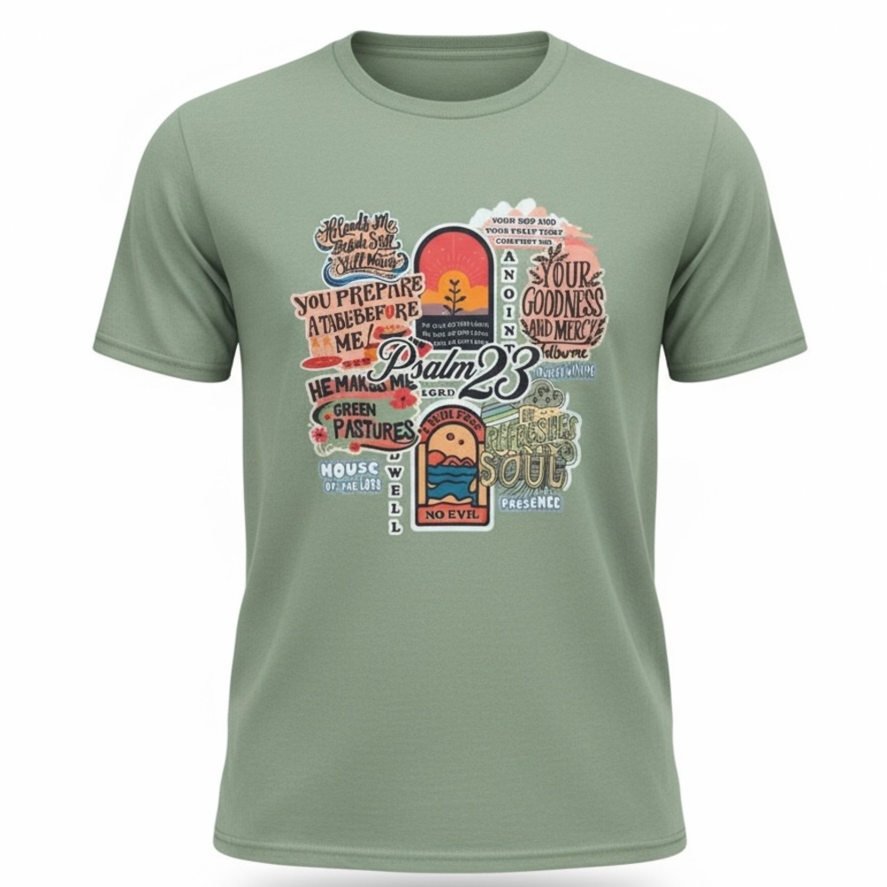 Sage Green Psalms 23 Graphic Tee – Gildan Unisex